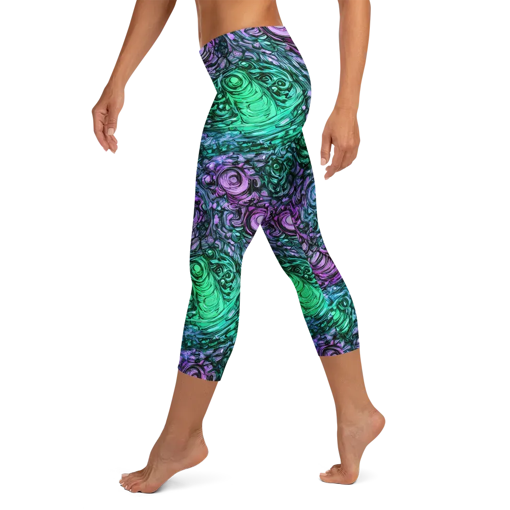Neon Midnight Garden on Capri Leggings — Left