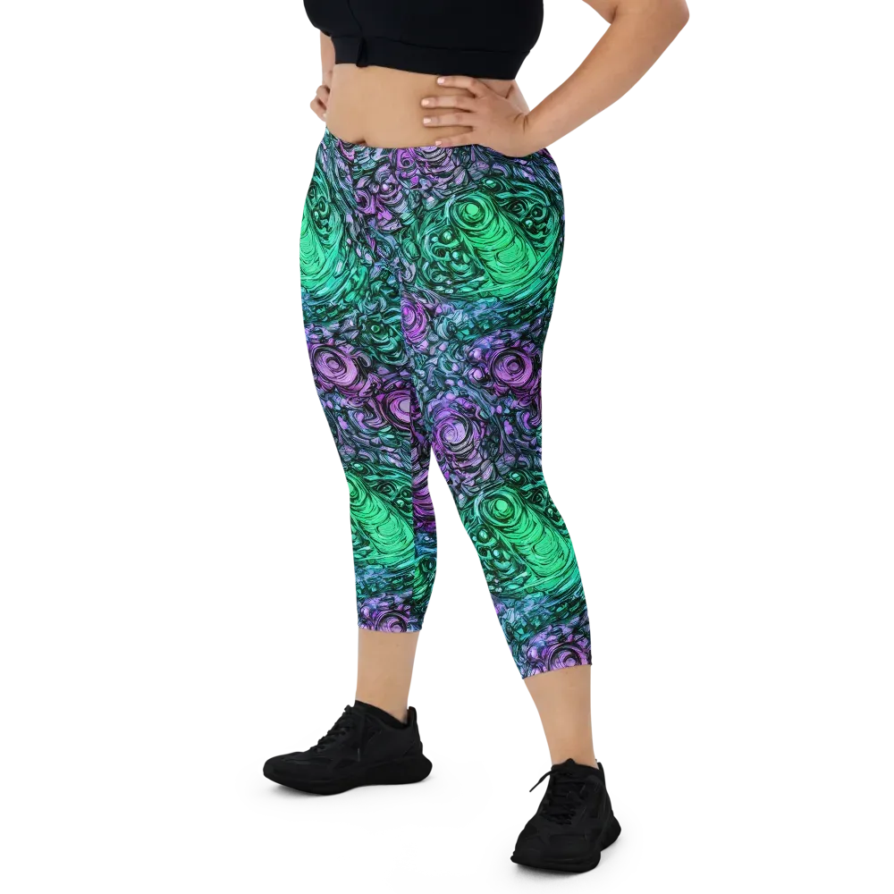 Neon Midnight Garden on Capri Leggings — Front
