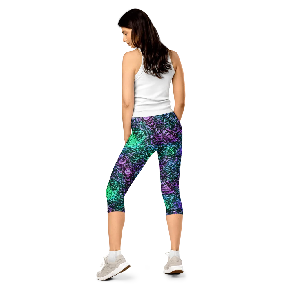 Neon Midnight Garden on Capri Leggings — Back