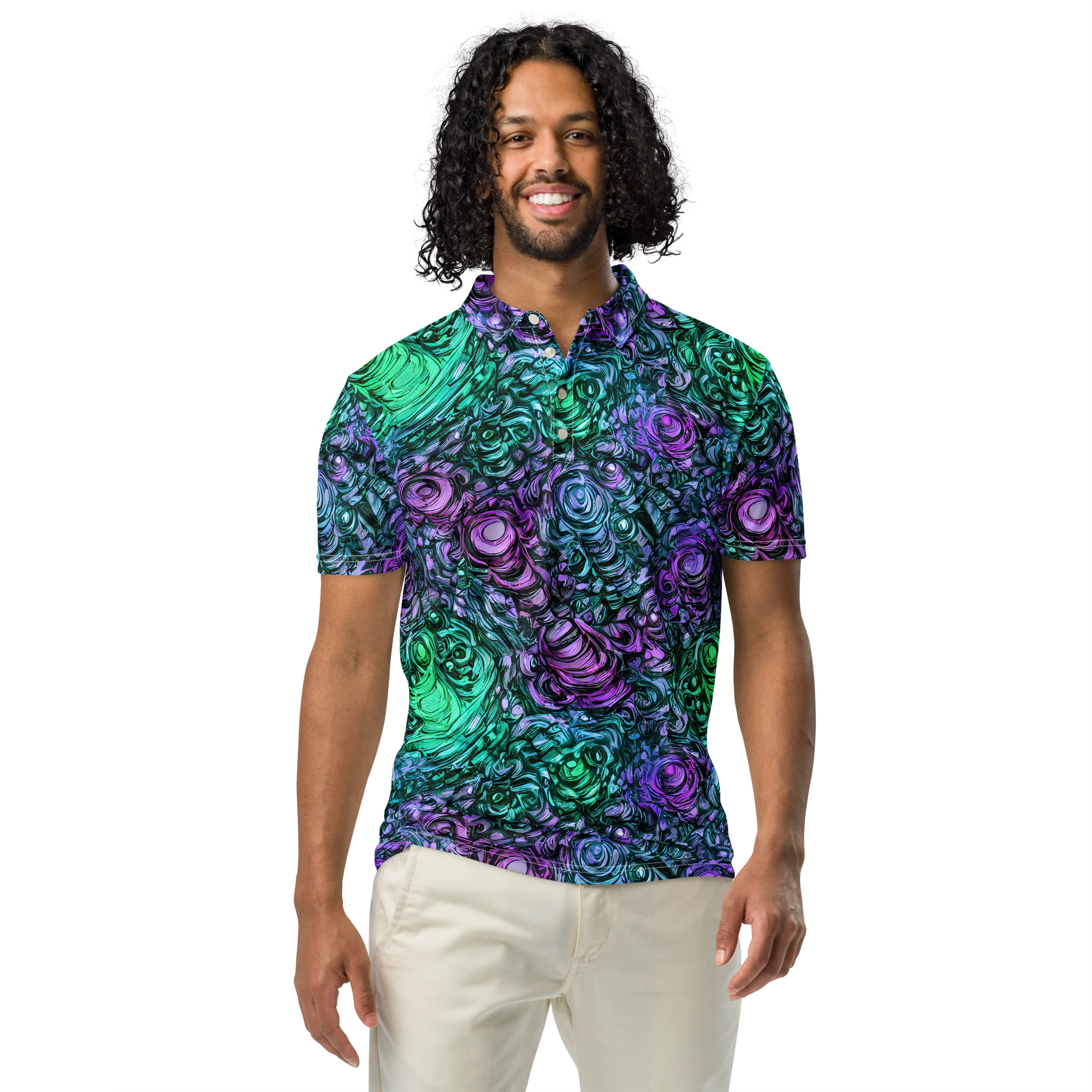 Neon Midnight Garden on Men's Slim Fit Polo Shirt — Front