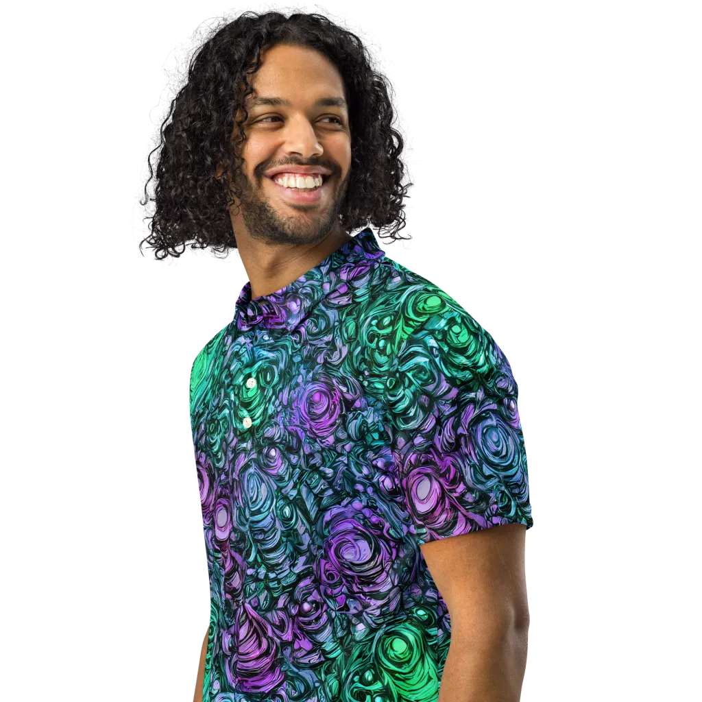 Neon Midnight Garden on Men's Slim Fit Polo Shirt — Left Front