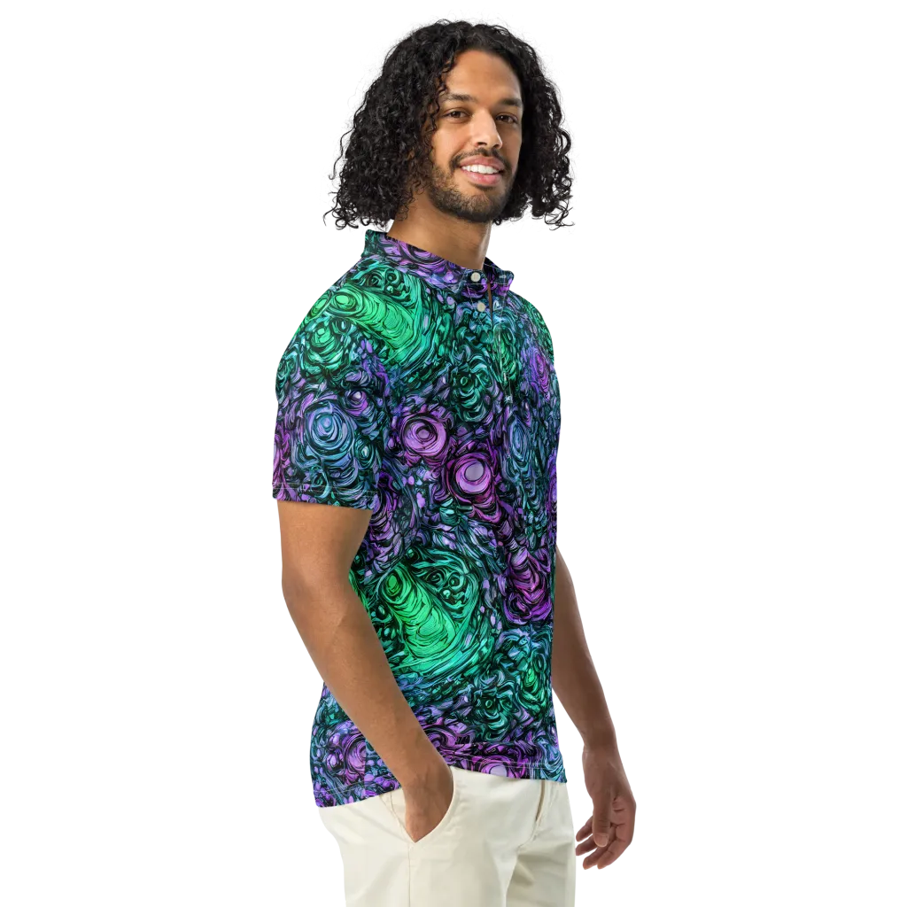 Neon Midnight Garden on Men's Slim Fit Polo Shirt — Right Front