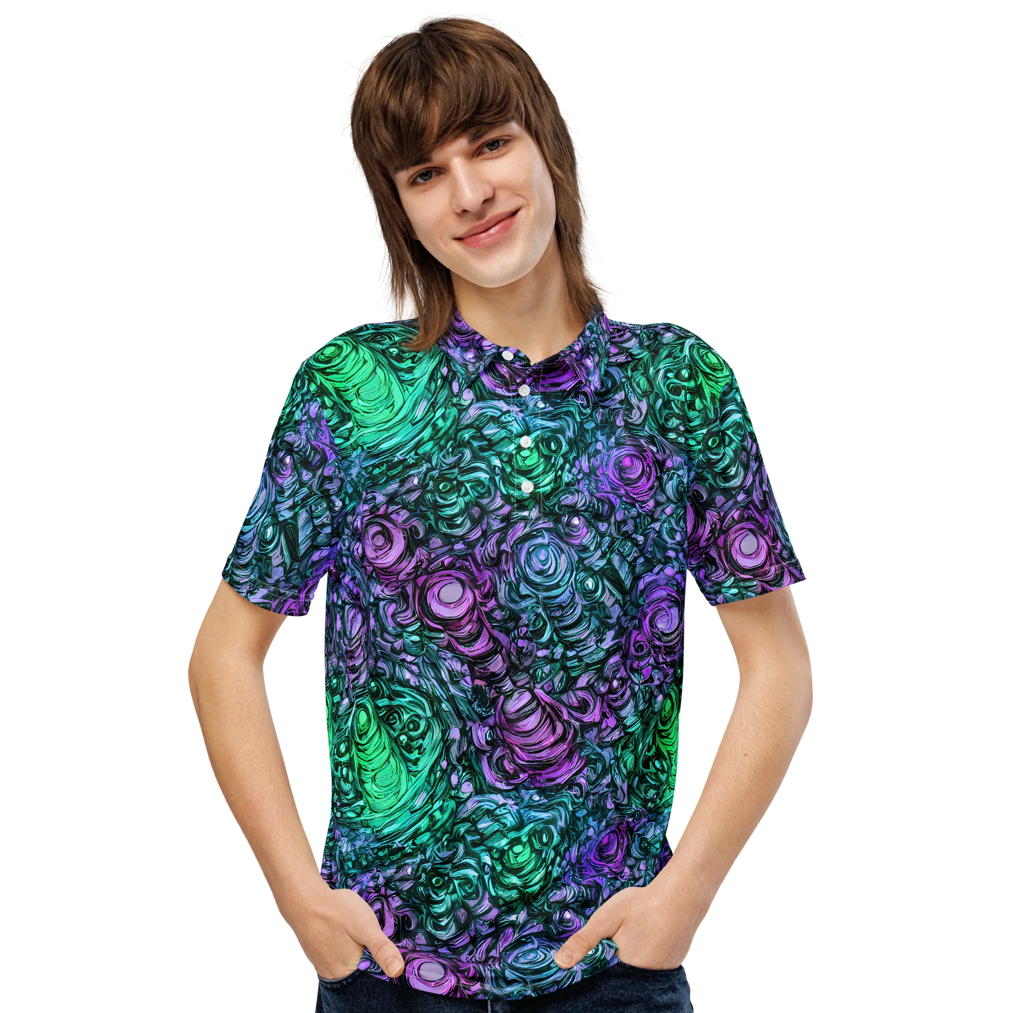 Neon Midnight Garden on Men's Slim Fit Polo Shirt — Front