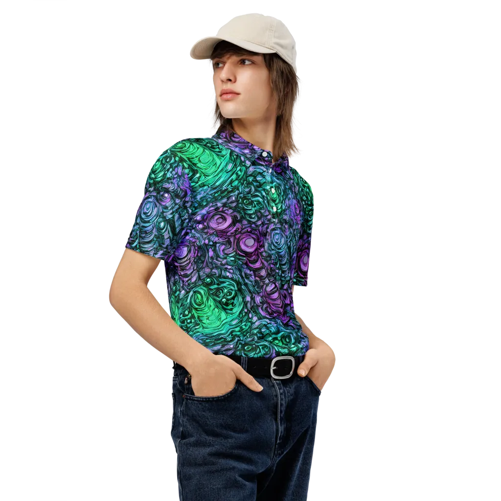 Neon Midnight Garden on Men's Slim Fit Polo Shirt — Right Front