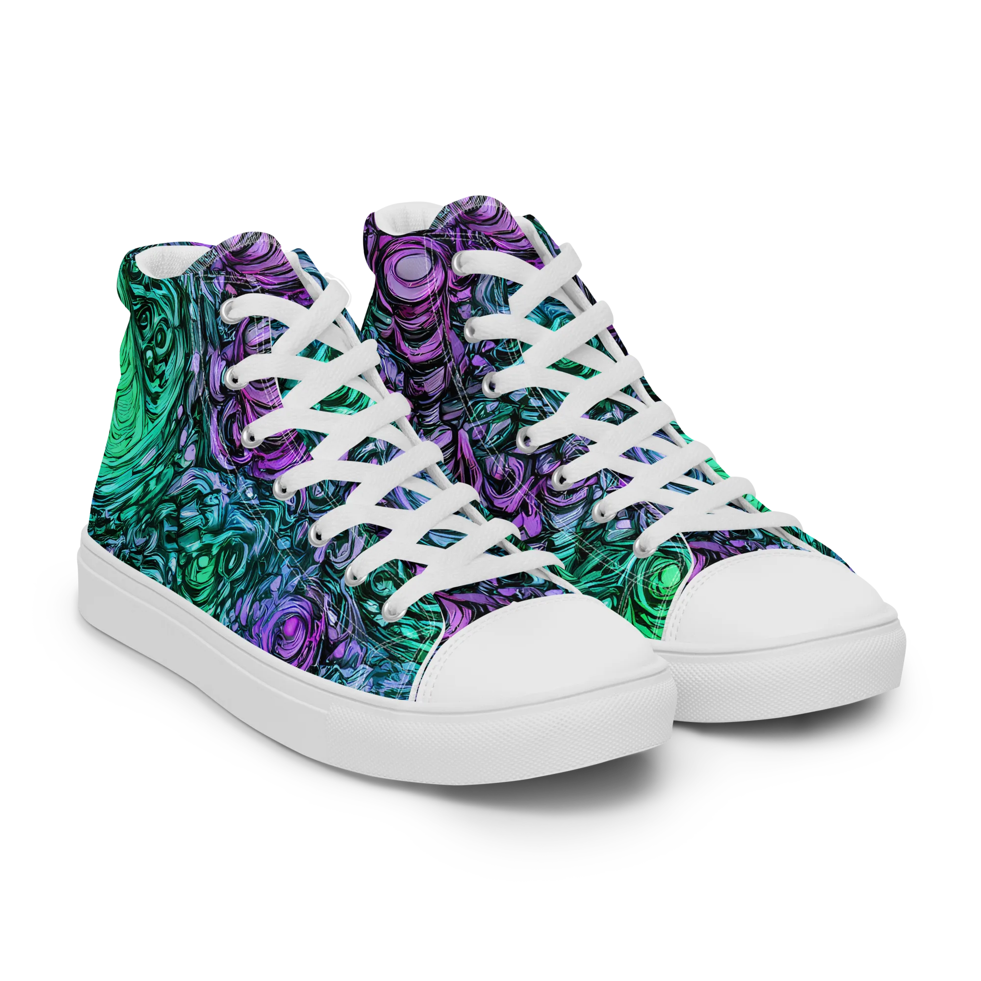 Neon Midnight Garden on Men's High Top Canvas Shoes — Right Front