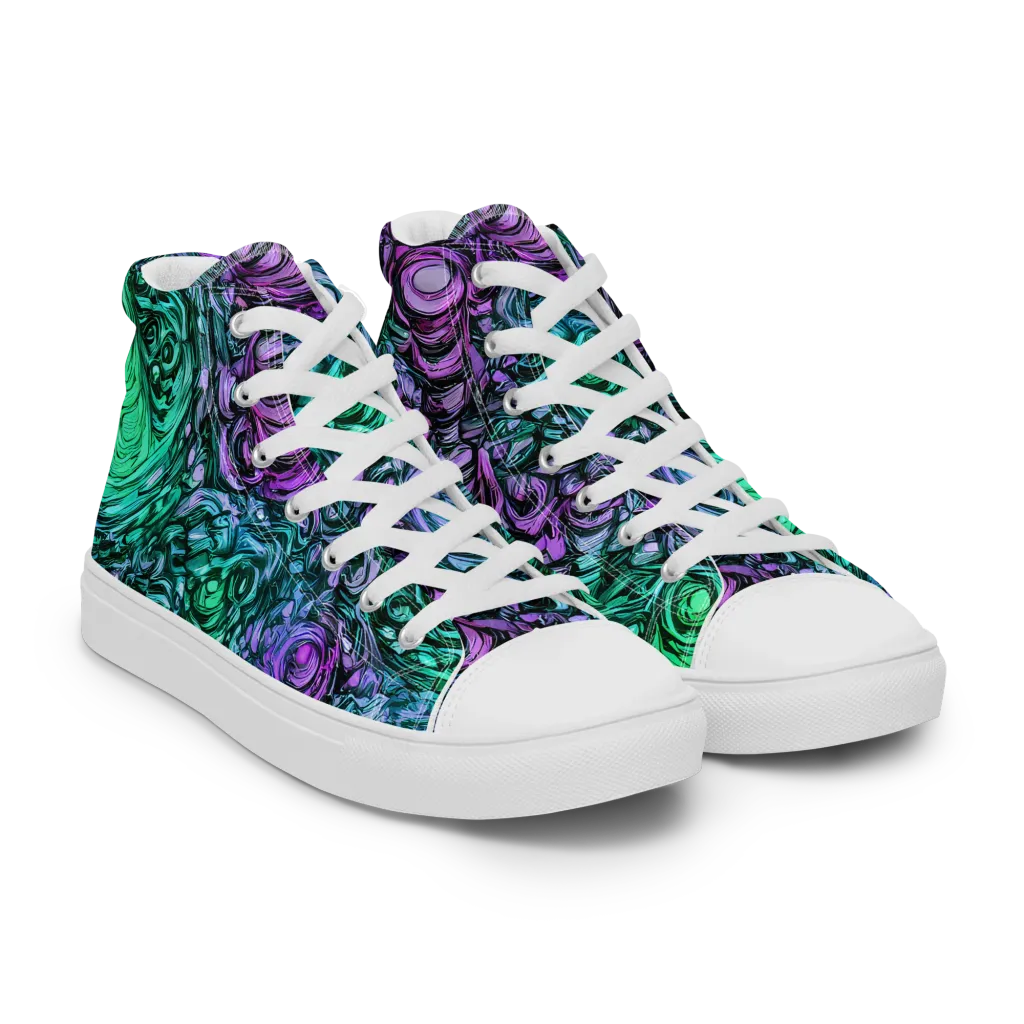 Neon Midnight Garden on Men's High Top Canvas Shoes — Right Front