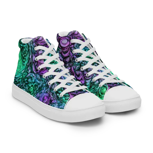 Neon Midnight Garden on a Men's High Top Canvas Shoes