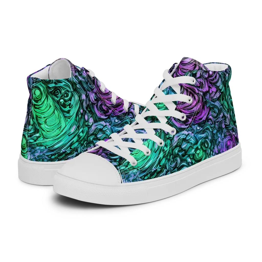 Neon Midnight Garden on Men's High Top Canvas Shoes — Left