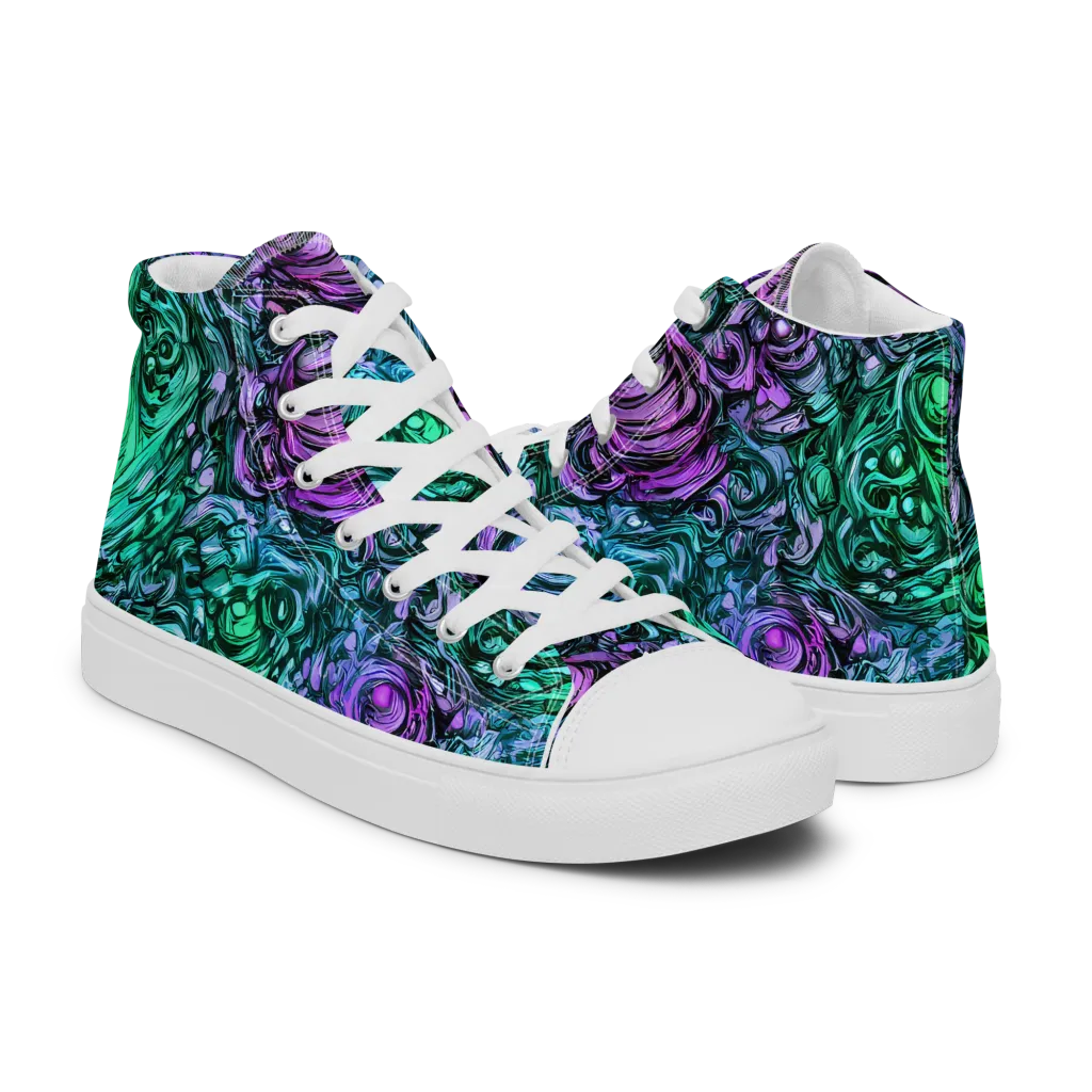 Neon Midnight Garden on Men's High Top Canvas Shoes — Right