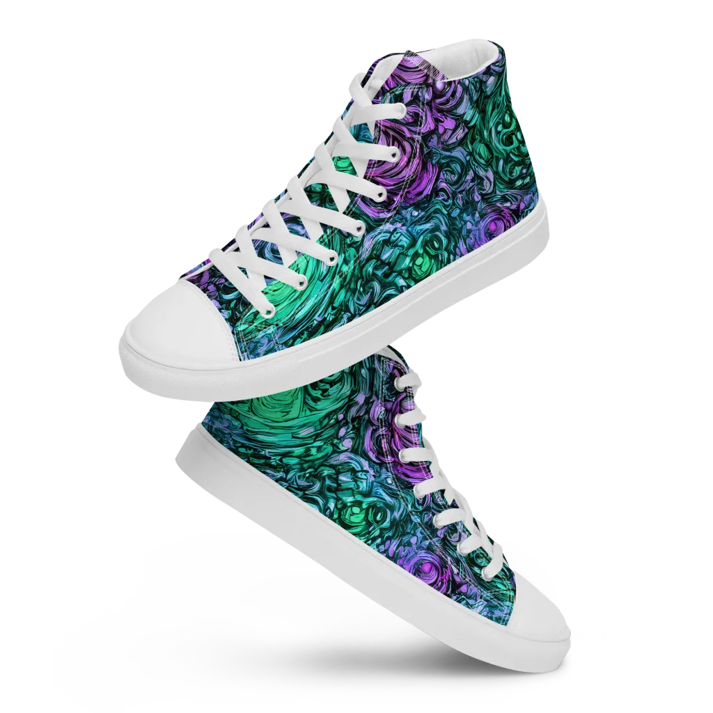 Neon Midnight Garden on Men's High Top Canvas Shoes — Front