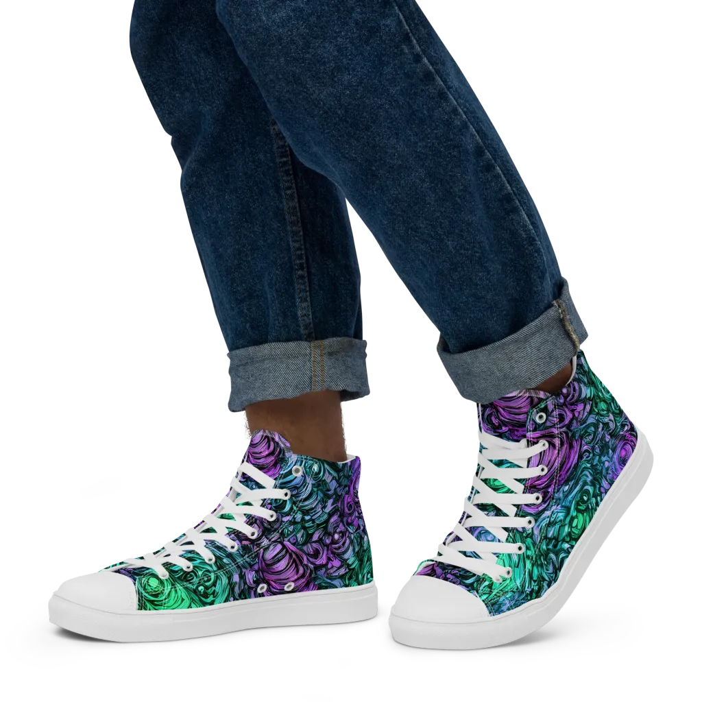 Neon Midnight Garden on Men's High Top Canvas Shoes — Left