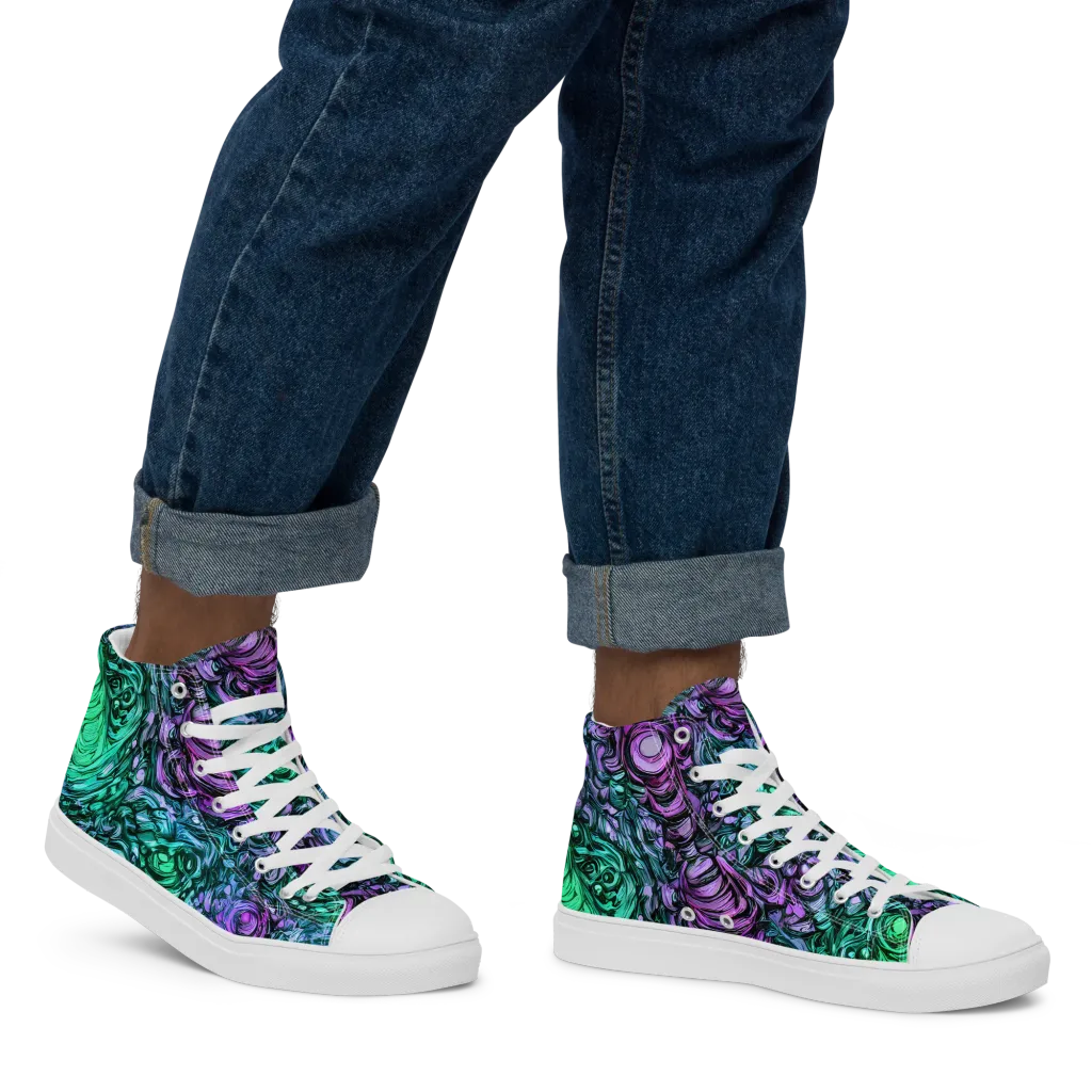 Neon Midnight Garden on Men's High Top Canvas Shoes — Right