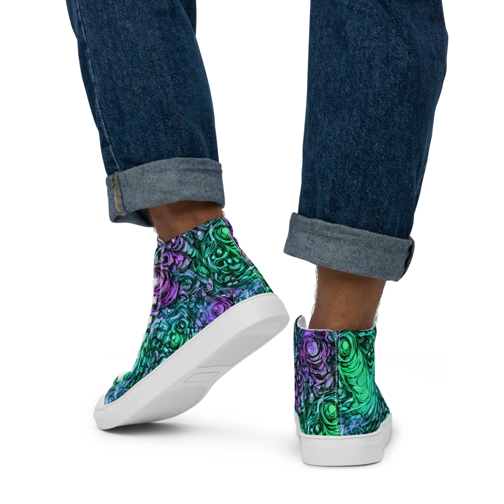 Neon Midnight Garden on Men's High Top Canvas Shoes — Back