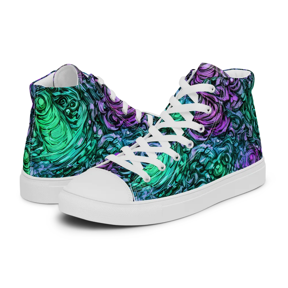 Neon Midnight Garden on Women's High Top Canvas Shoes — Left
