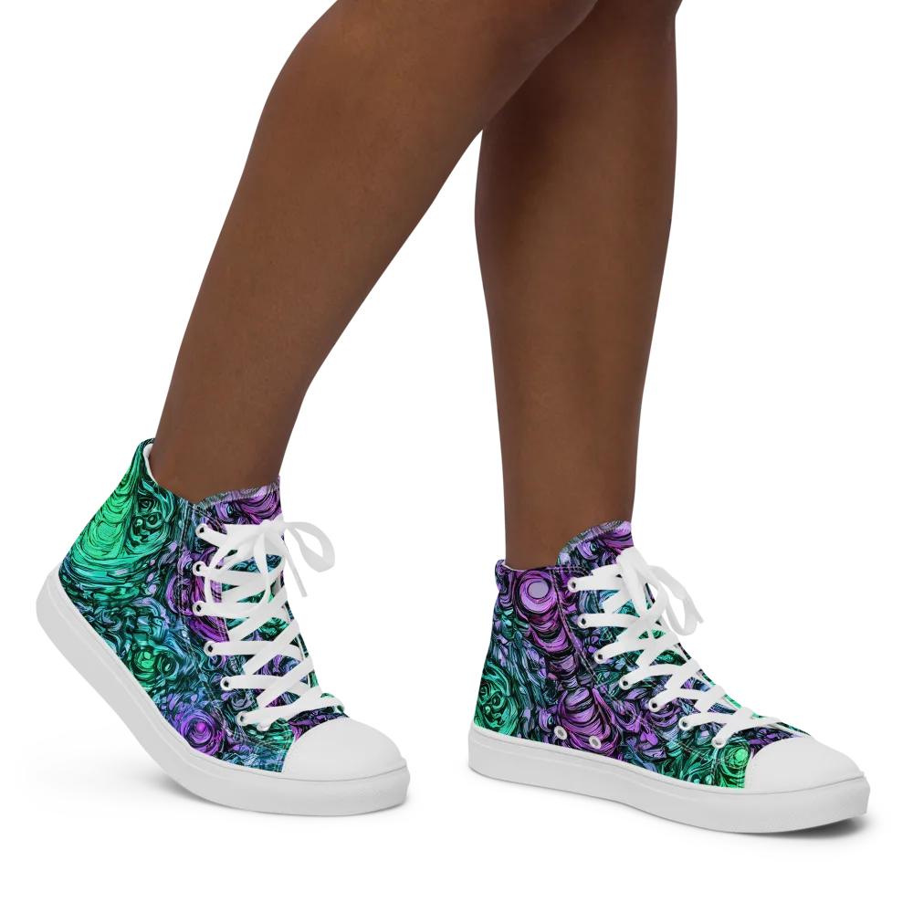 Neon Midnight Garden on Women's High Top Canvas Shoes — Right