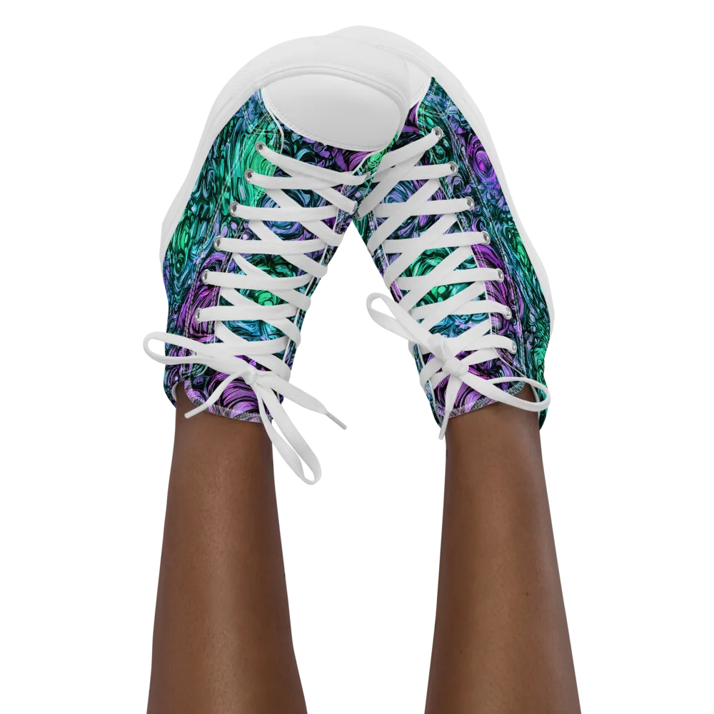 Neon Midnight Garden on Women's High Top Canvas Shoes — Front