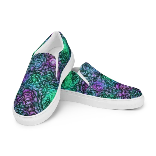 Neon Midnight Garden on a Men's Slip-On Canvas Shoes