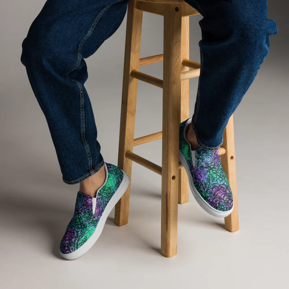 Neon Midnight Garden on Men's Slip-On Canvas Shoes — Front