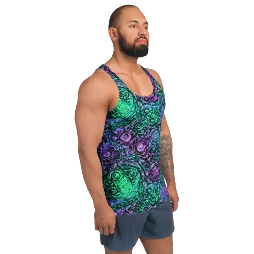 Neon Midnight Garden on a Men's Tank Top