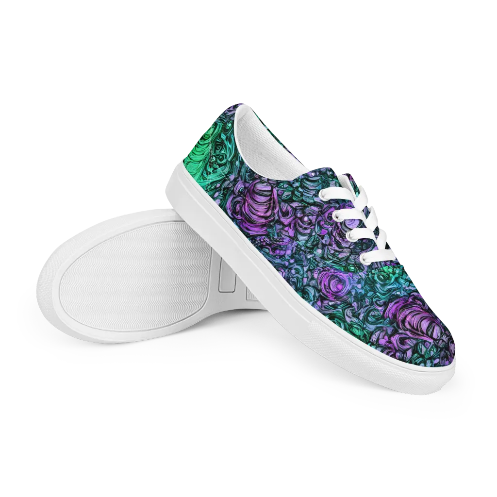 Neon Midnight Garden on Men's Lace-Up Canvas Shoes — Right Front
