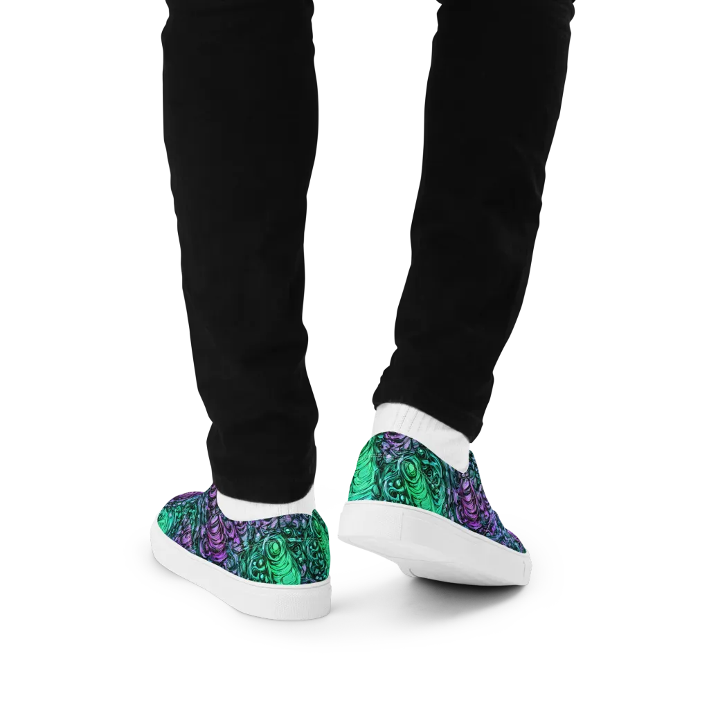 Neon Midnight Garden on Men's Lace-Up Canvas Shoes — Back