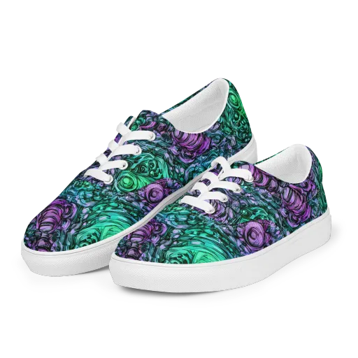Neon Midnight Garden on a Men's Lace-Up Canvas Shoes