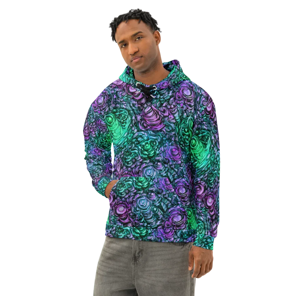 Neon Midnight Garden on Cotton Hoodie — Left Front