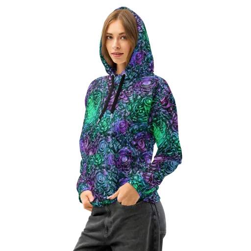 Neon Midnight Garden on a Cotton Hoodie