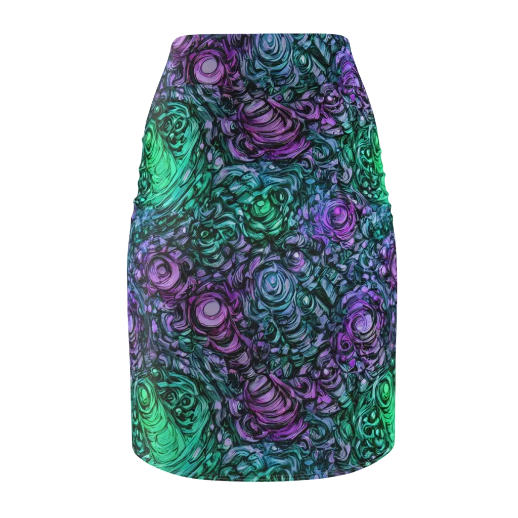 Neon Midnight Garden on Pencil Skirt — Back