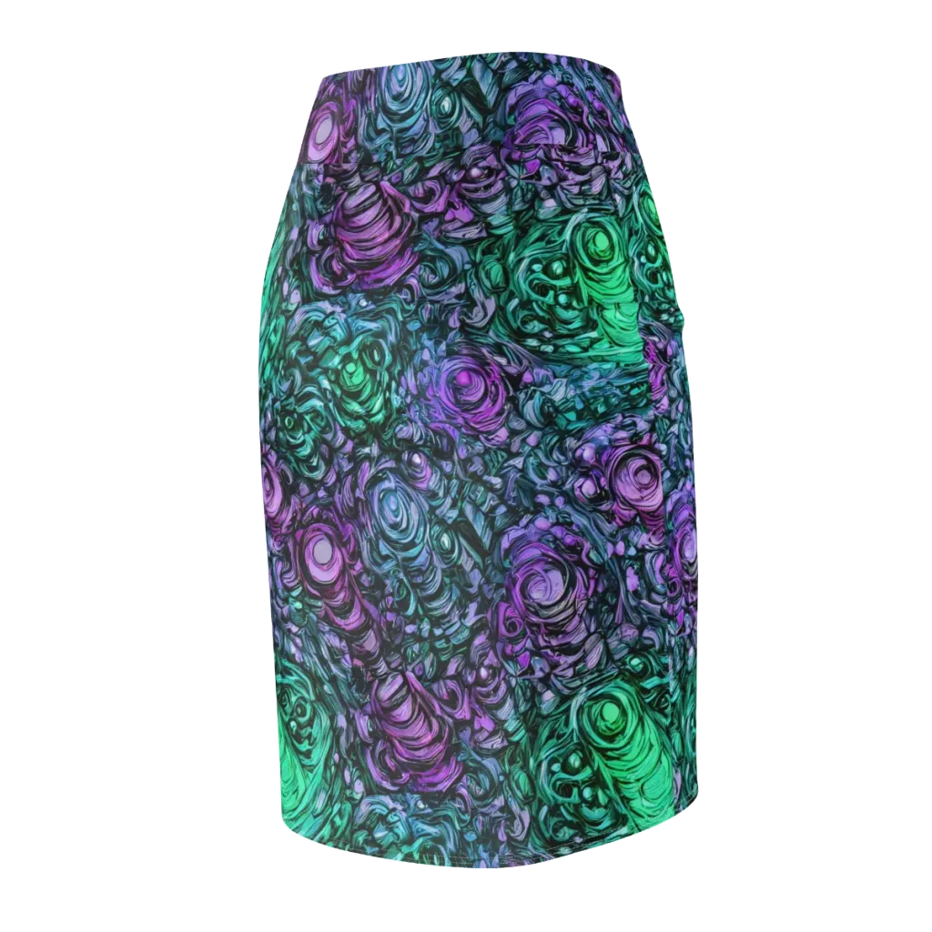 Neon Midnight Garden on Pencil Skirt — Back Side