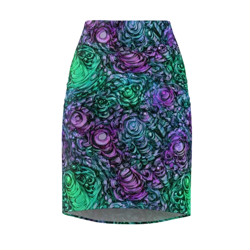 Neon Midnight Garden on a Pencil Skirt
