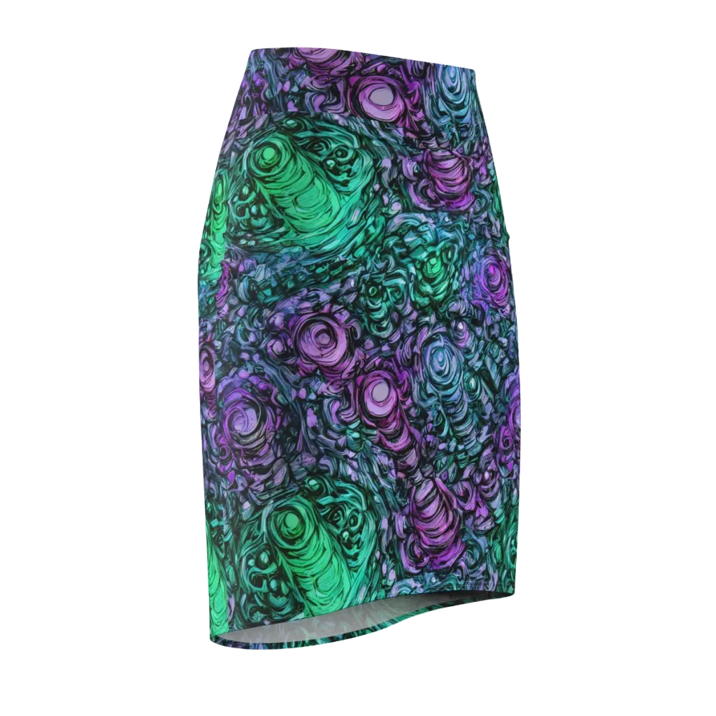 Neon Midnight Garden on Pencil Skirt — Front Side