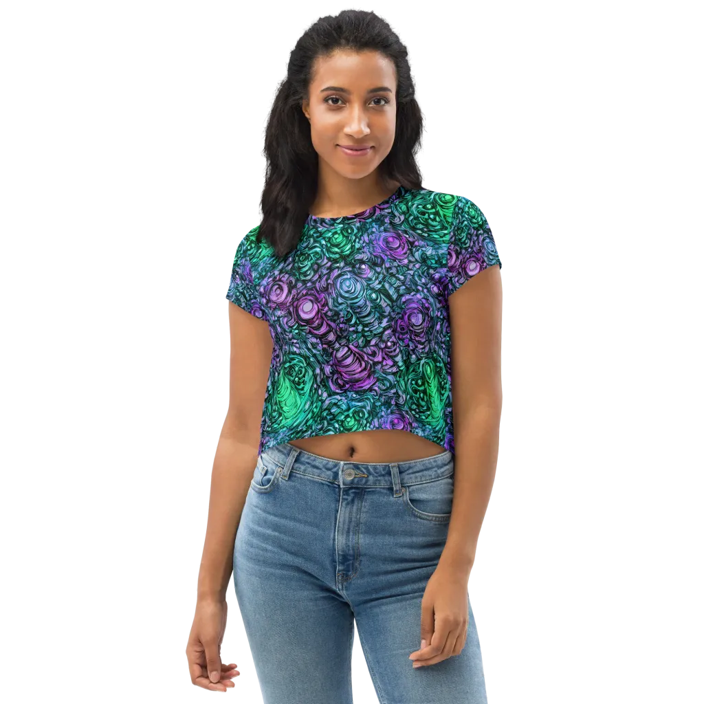 Neon Midnight Garden on Crop Tee — Front
