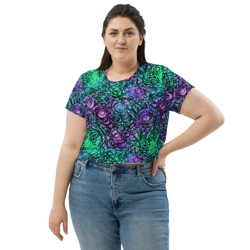Neon Midnight Garden on Crop Tee — Front