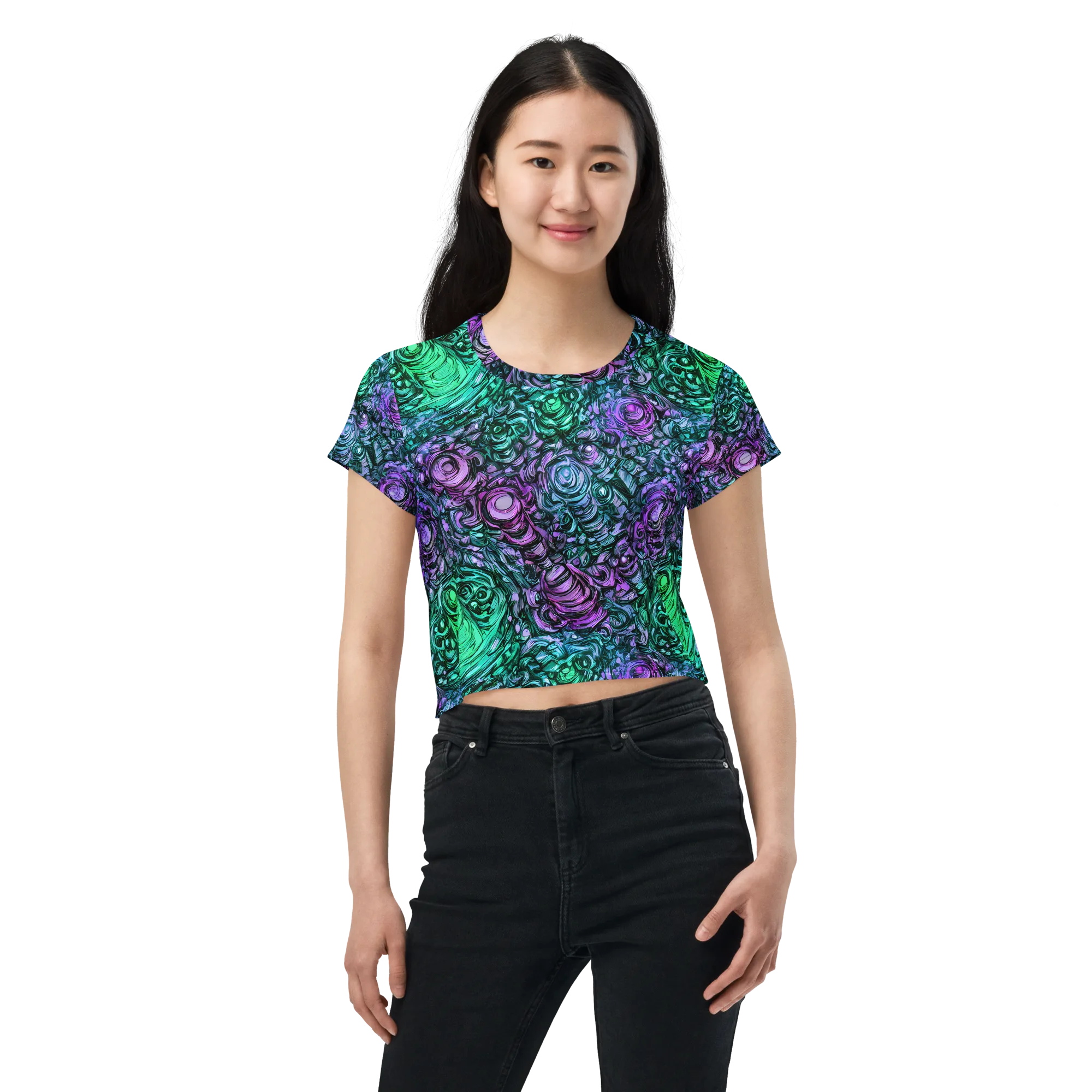 Neon Midnight Garden on Crop Tee — Front