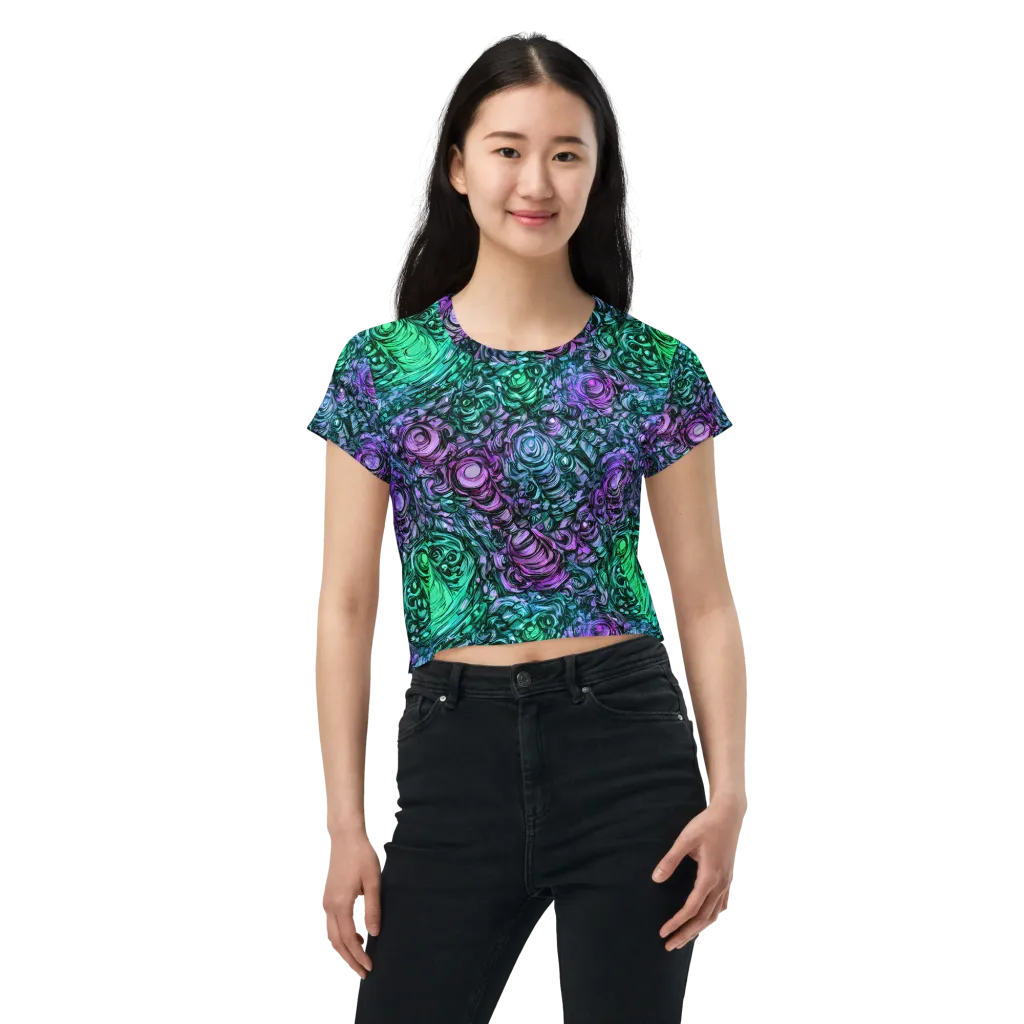Neon Midnight Garden on Crop Tee — Front