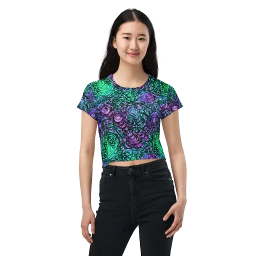 Neon Midnight Garden on a Crop Tee