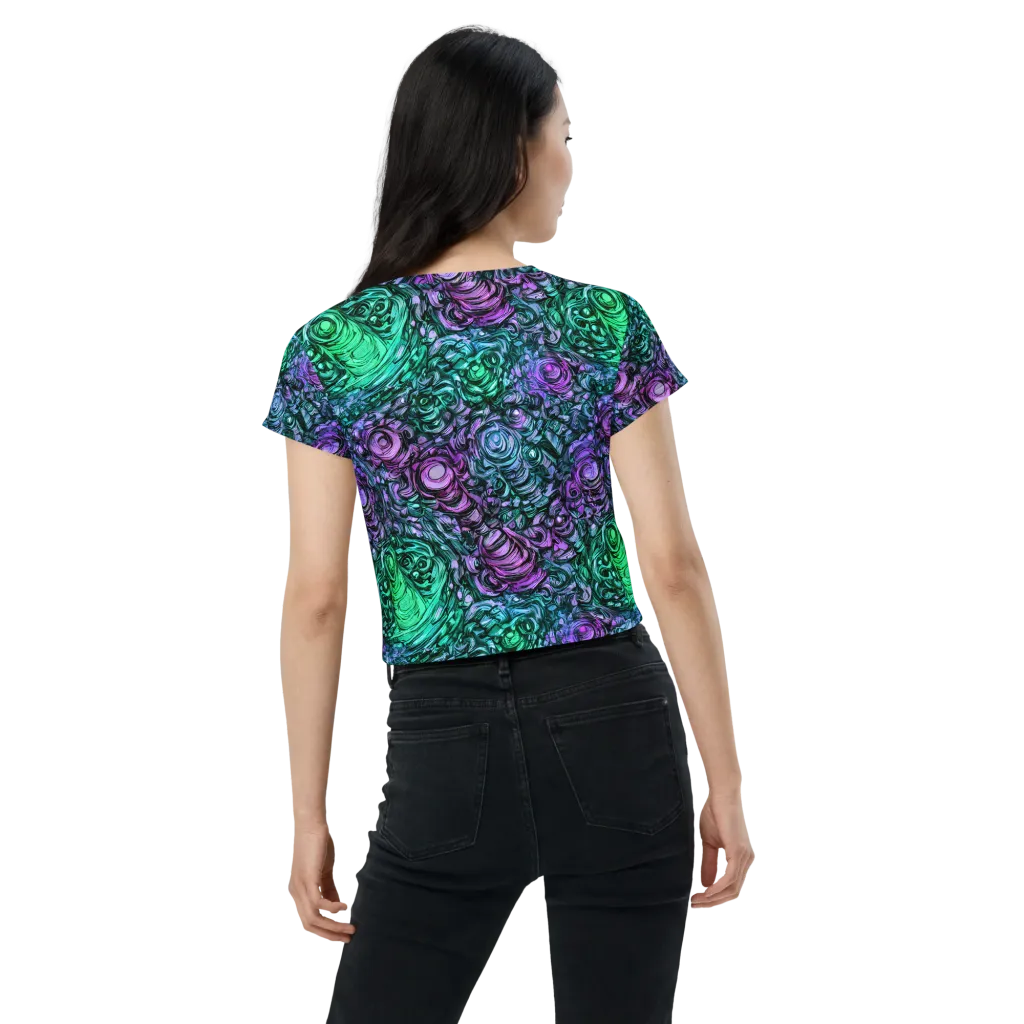 Neon Midnight Garden on Crop Tee — Back
