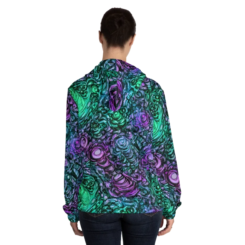 Neon Midnight Garden on Women's Full-Zip Hoodie — Back On Person