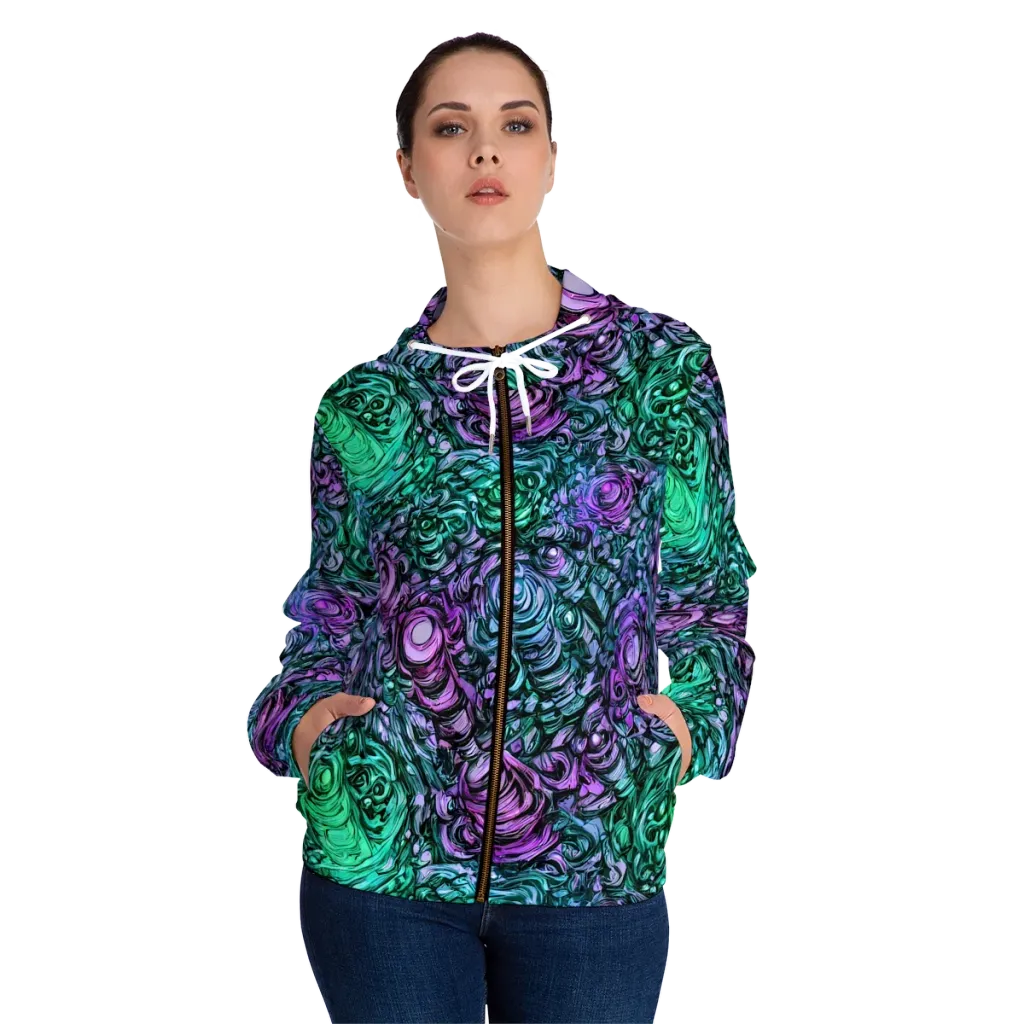 Neon Midnight Garden on Women's Full-Zip Hoodie — Front On Person