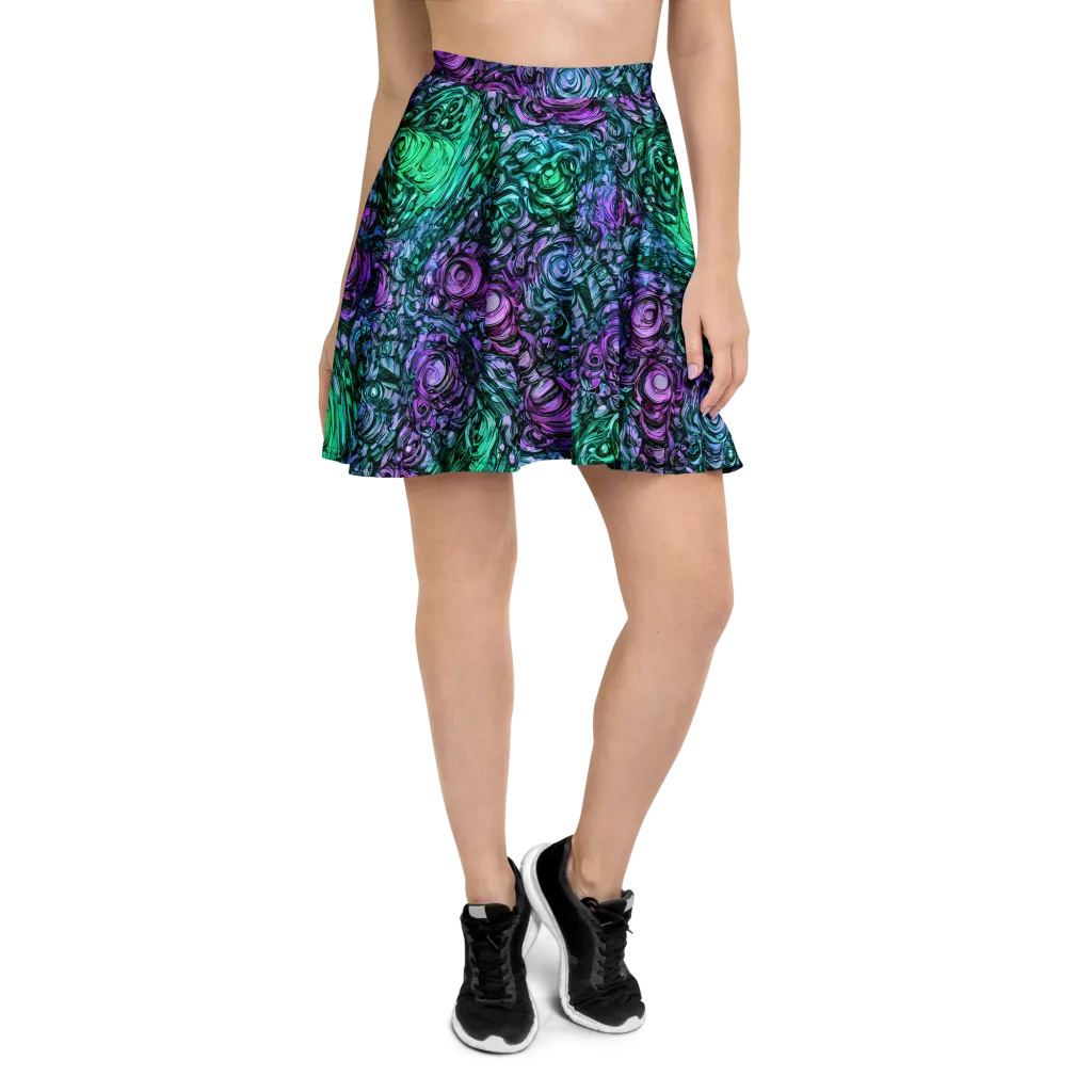 Neon Midnight Garden on Skater Skirt — Front