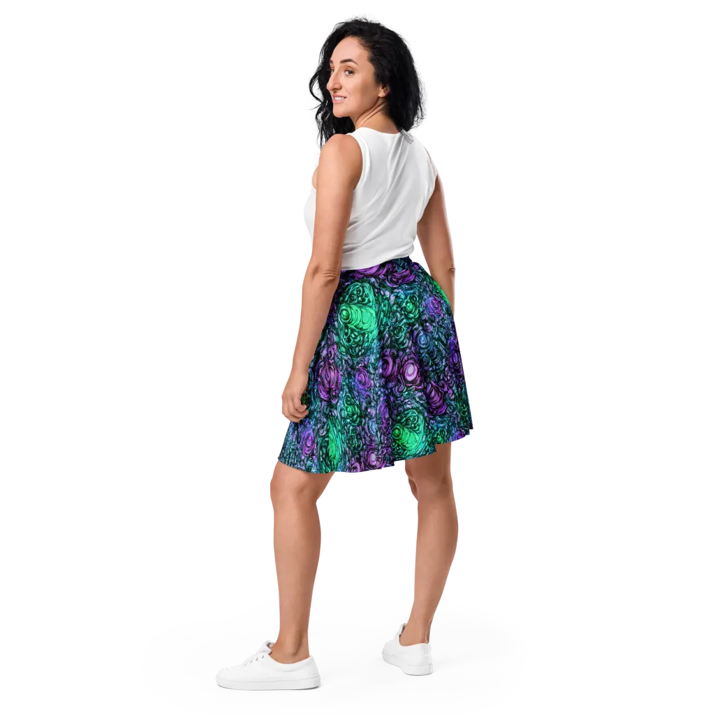 Neon Midnight Garden on Skater Skirt — Back