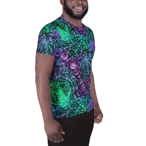 Neon Midnight Garden on a Men's Athletic T-Shirt