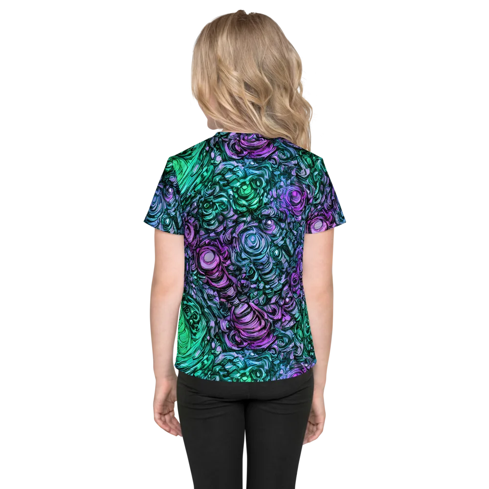 Neon Midnight Garden on Kids Crew Neck T-Shirt — Back