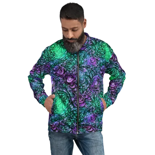 Neon Midnight Garden on a Bomber Jacket