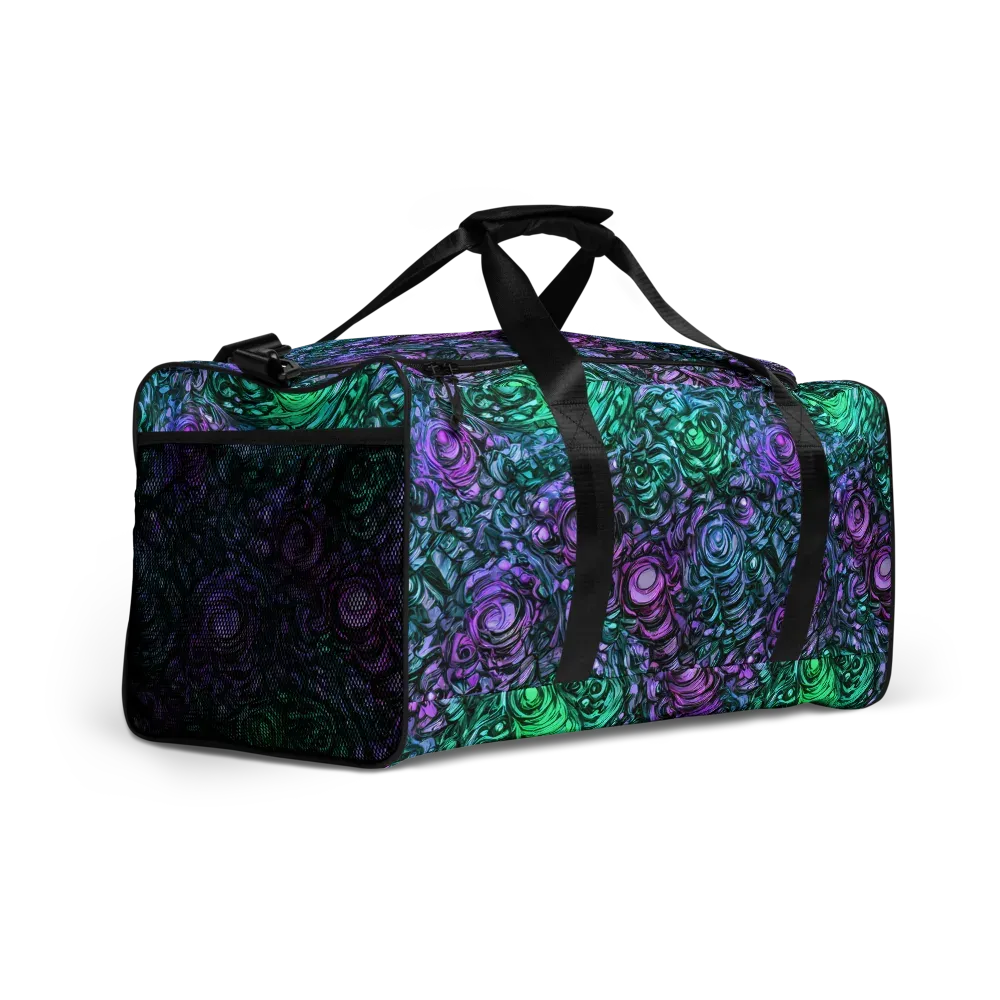 Neon Midnight Garden on Duffle Bag — Right Front