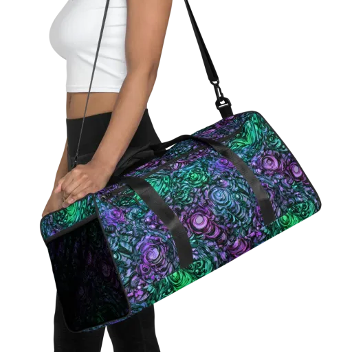 Neon Midnight Garden on a Duffle Bag