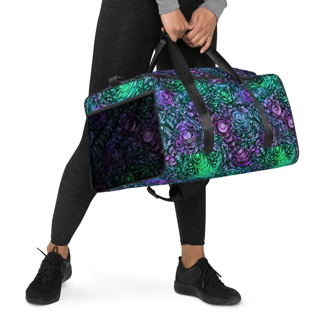 Neon Midnight Garden on Duffle Bag — Right Front