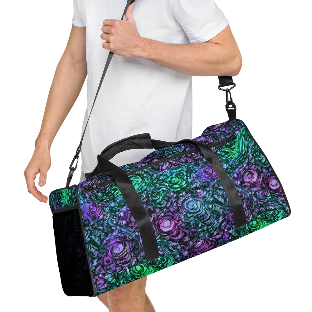 Neon Midnight Garden on Duffle Bag — Right Front