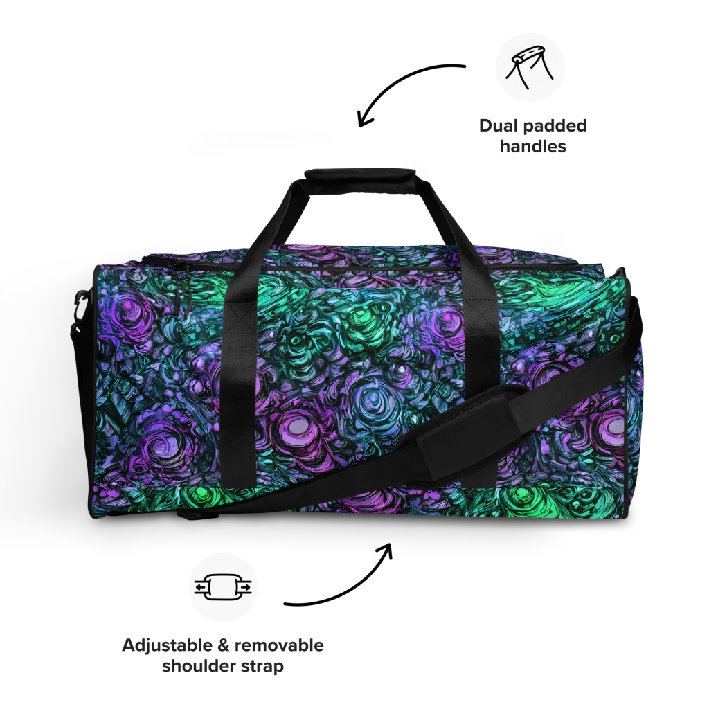 Neon Midnight Garden on Duffle Bag — Front